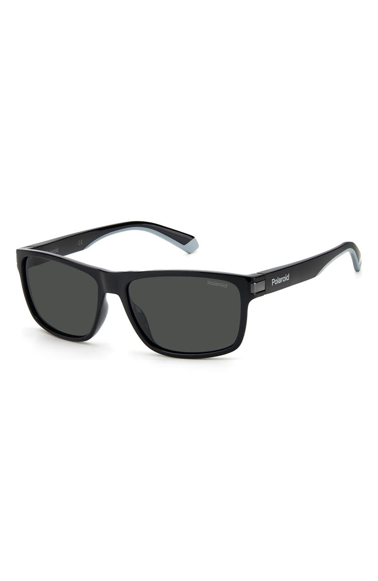 Polaroid 58mm Polarized Rectangular Sunglasses, Alternate, color, Black Grey / Gray Polar