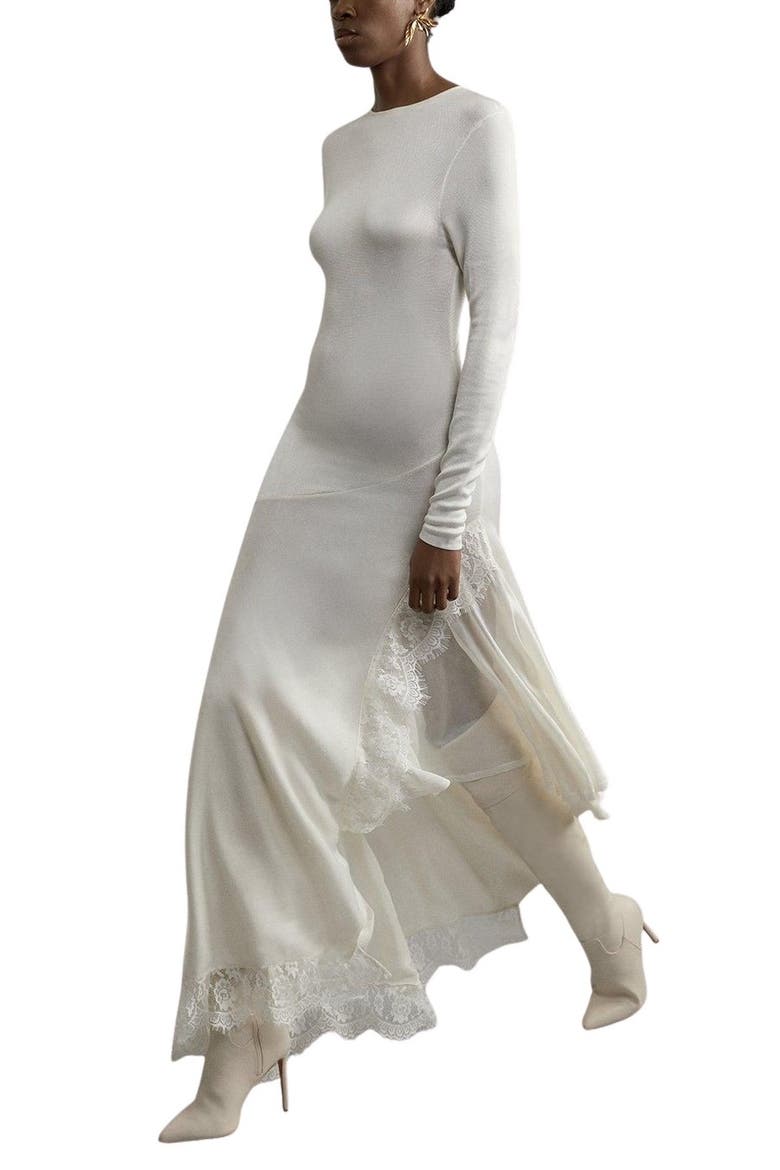 Slinky Lace Asymmetric Maxi Dress, Alternate, color, Cream