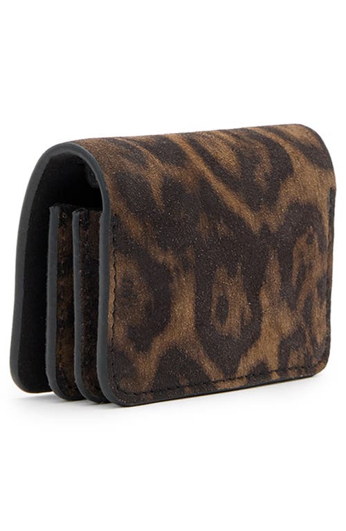 Allsaints Honore Leopard Suede Cardholder In Brown