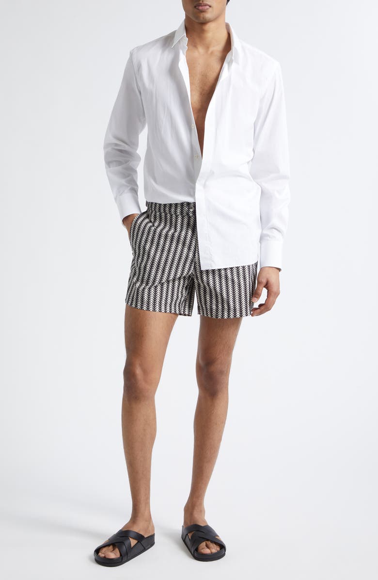 TOM FORD Geometric Print Compact Swim Trunks, Alternate, color, White/ Black