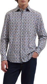 Bugatchi Axel Shaped Fit Geo Print Stretch Cotton Button-Up Shirt