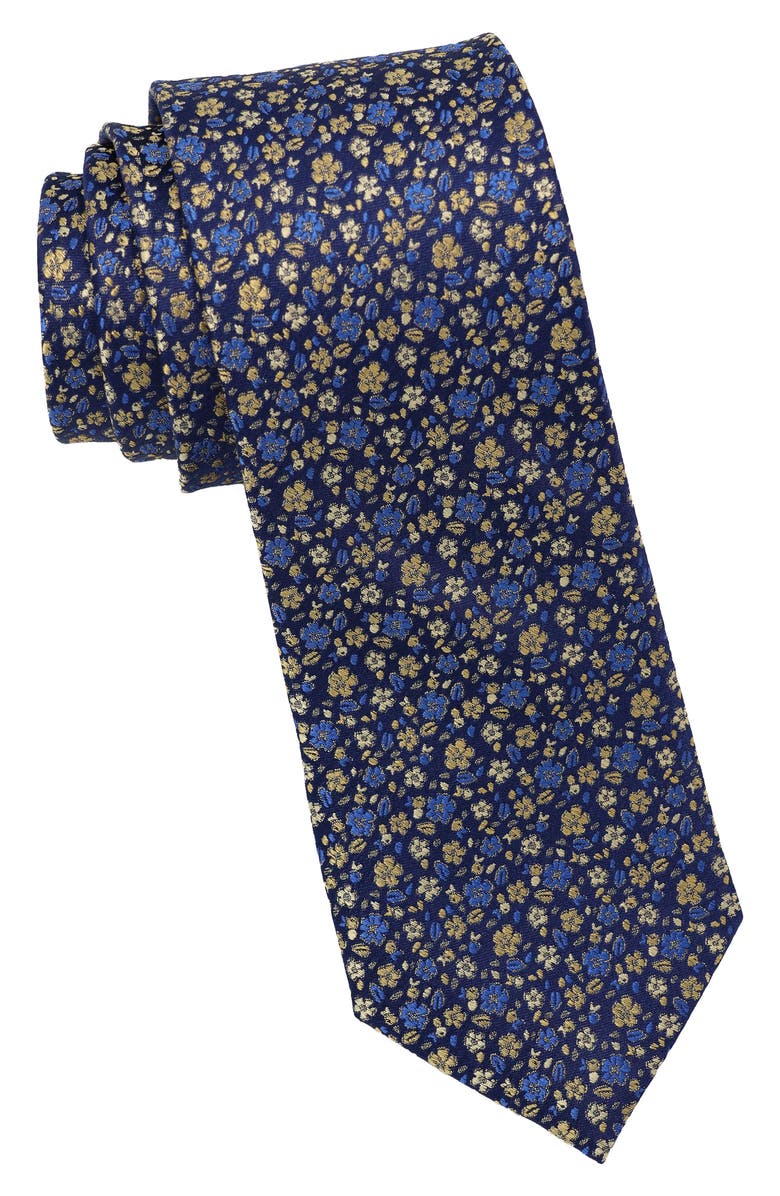 Ben Sherman Ditsy Floral Tie, Main, color, Navy/ Gold