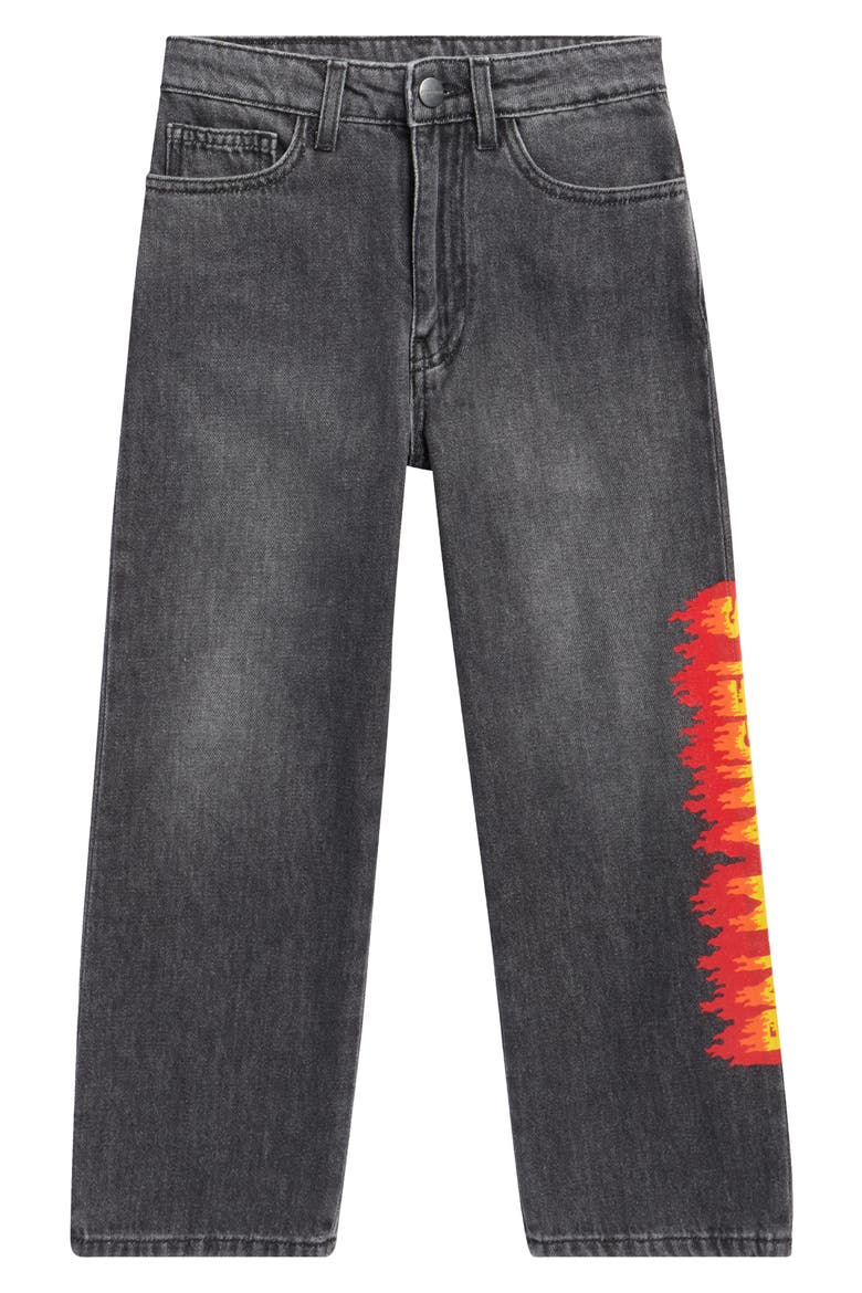 Kids' Flames Straight Leg Jeans, Main, color, BLACK/ RED