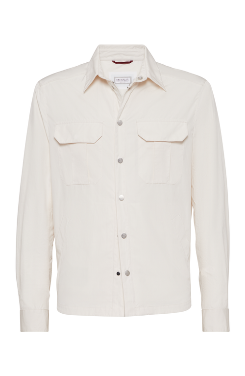 Brunello Cucinelli Men Shirt-style Outerwear Unlined In Water-repellent Microfibre With Heat Tapes In Off-white