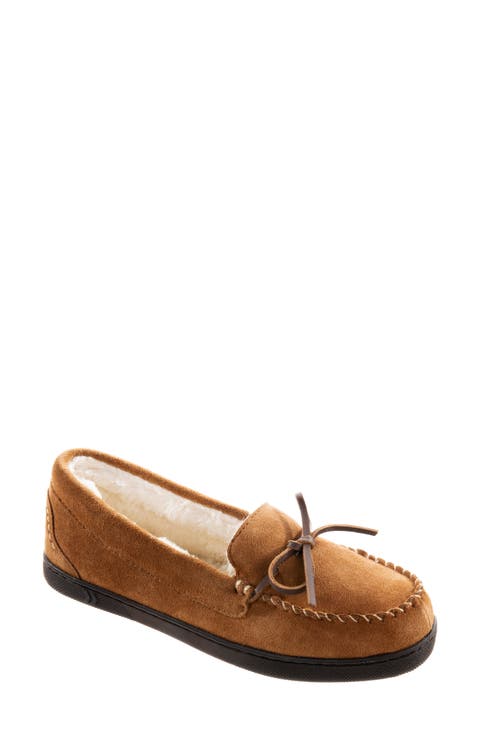 Suede Faux Shearling Line Slipper (Women)