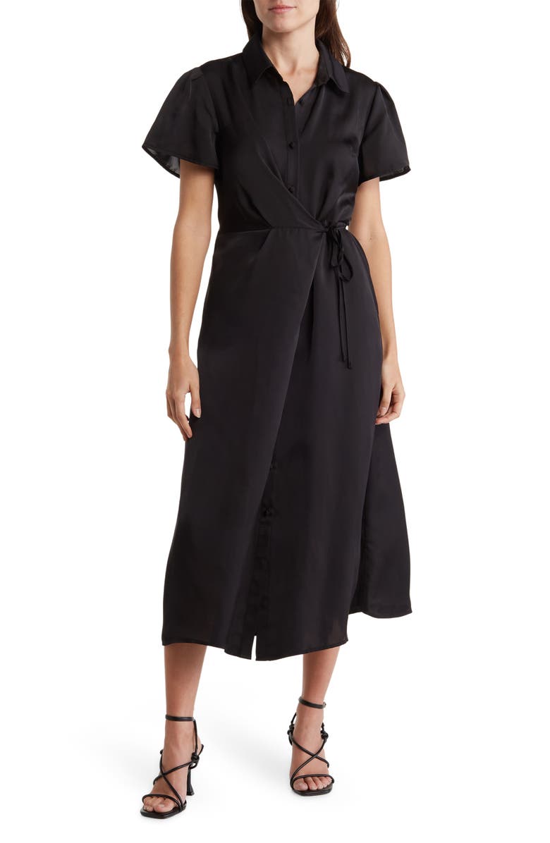 NORDSTROM RACK Collared Half Button Wrap Front Shirtdress, Main, color, 