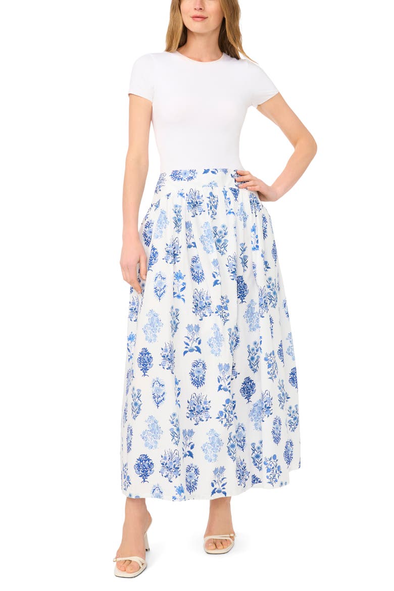 Floral Cotton Blend Maxi Skirt, Alternate, color, TWILIGHT BLUE