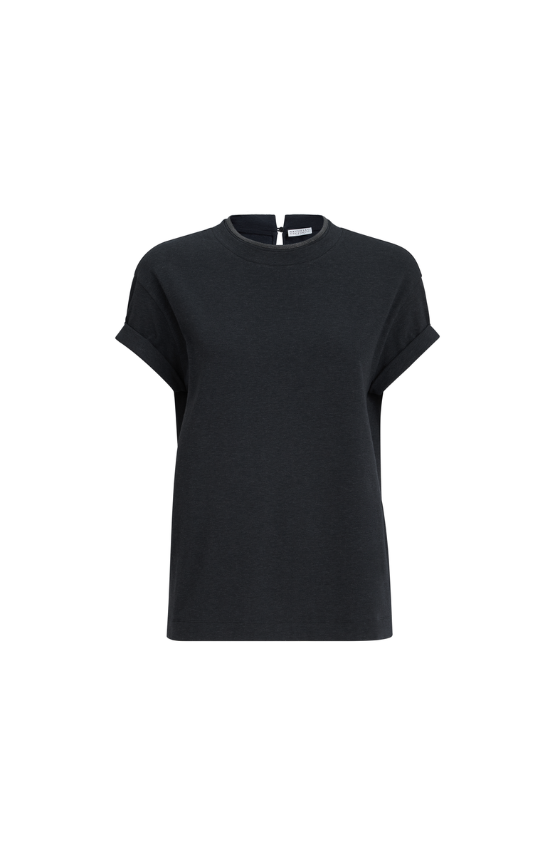 Brunello Cucinelli T-shirt with Precious Faux Layering, Main, color, Anthracite