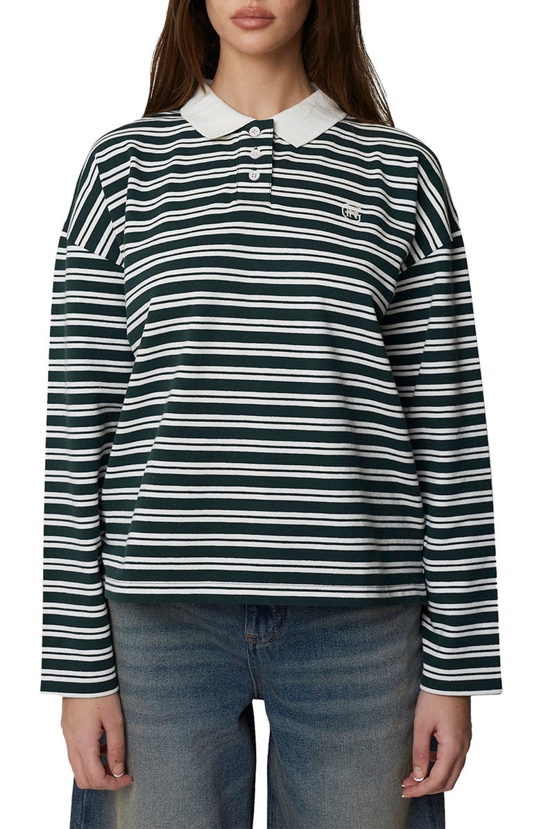 Good For Nothing Long Sleeve Striped Polo, Main, color, Green