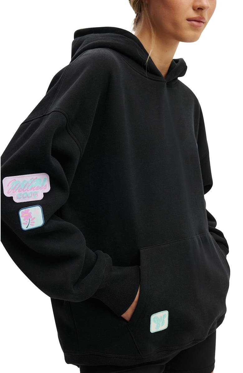 COTTON ON BODY Women's Active Plush Premium Graphic Hoodie, Alternate, color, Black Badge