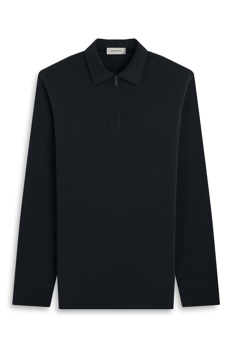 Ottoman Rib Half Zip Long Sleeve Polo, Alternate, color, BLACK
