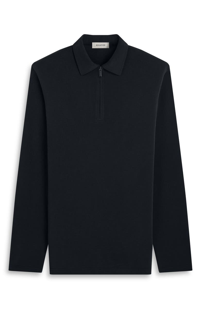 Bugatchi Ottoman Rib Half Zip Long Sleeve Polo, Alternate, color, Black