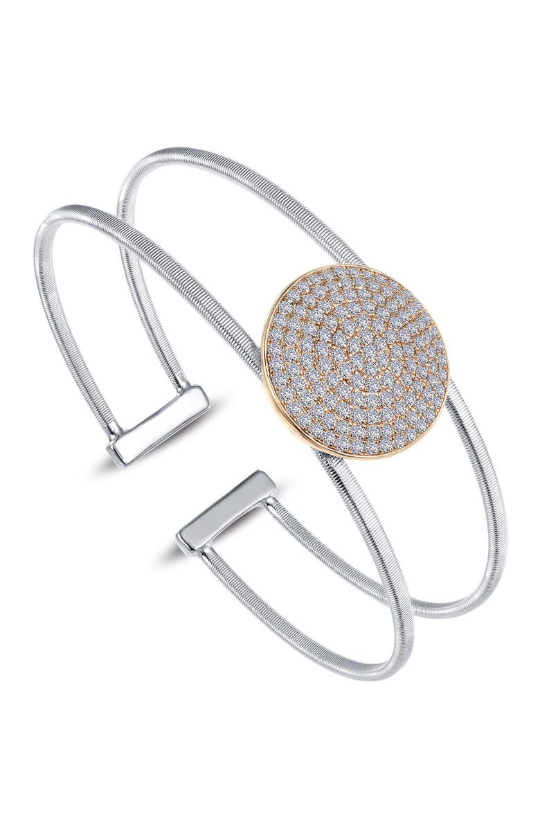 Lafonn Platinum & Gold Plated Sterling Silver Milano Pave Button Bangle, Main, color, White