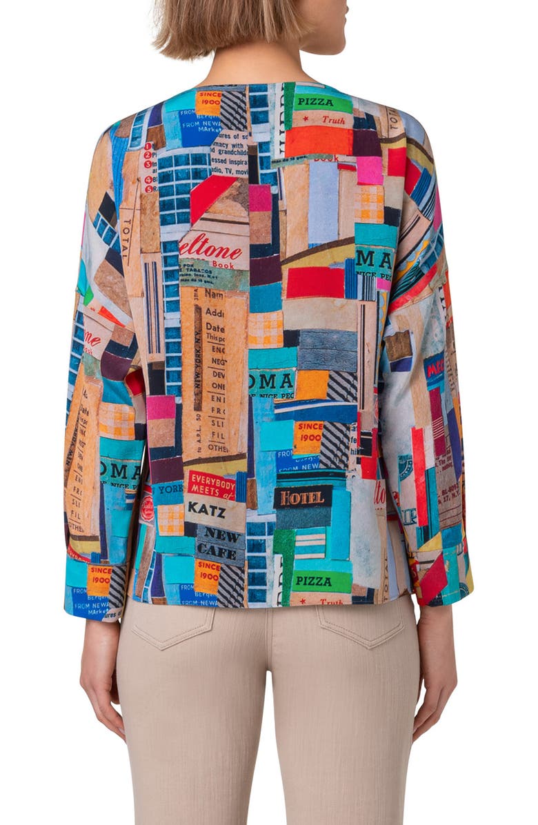 Akris punto NYC Paper Collage Print Silk Crêpe de Chine Top, Alternate, color, Blue Multicolor
