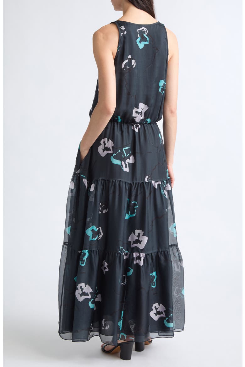 Silk Tiered Midi Dress, Alternate, color, NAVY