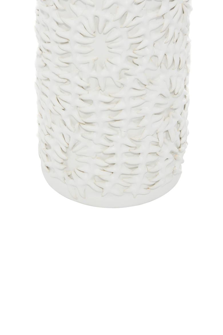 White Ceramic Embossed Floral Vase, Alternate, color, WHITE