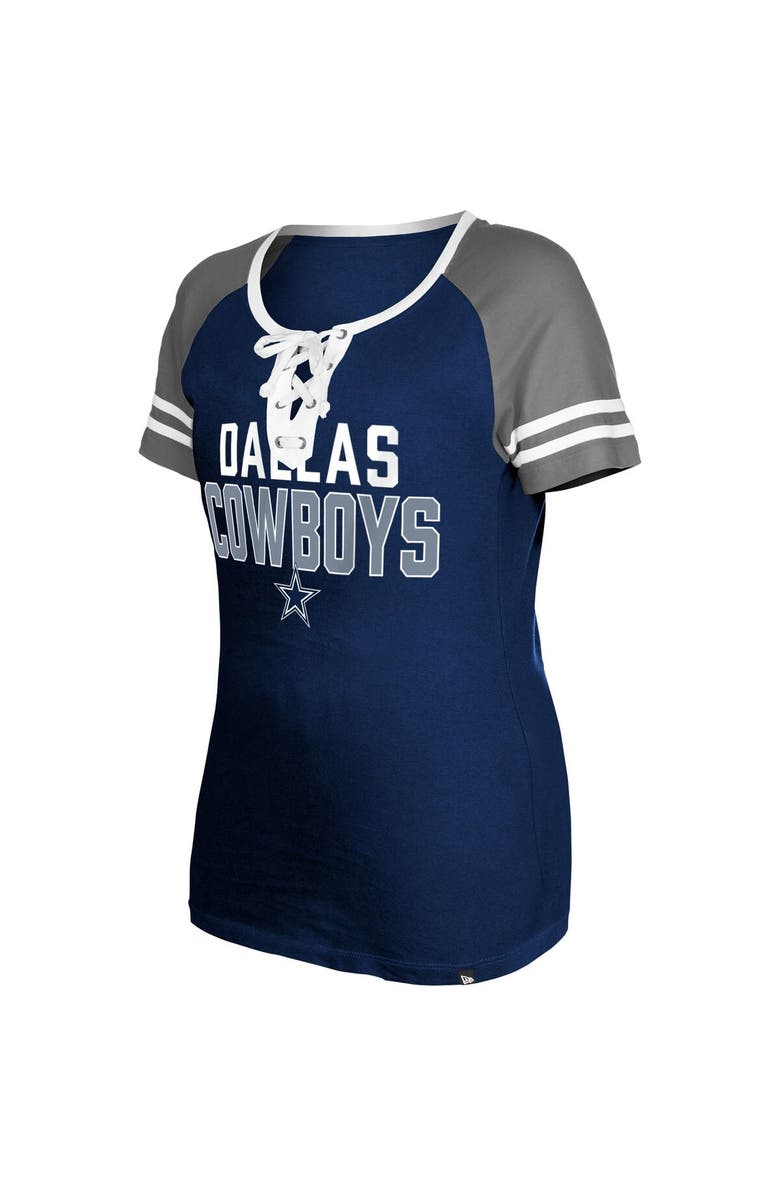 New Era Women's New Era Navy Dallas Cowboys Raglan Lace-Up T-Shirt, Alternate, color, Navy