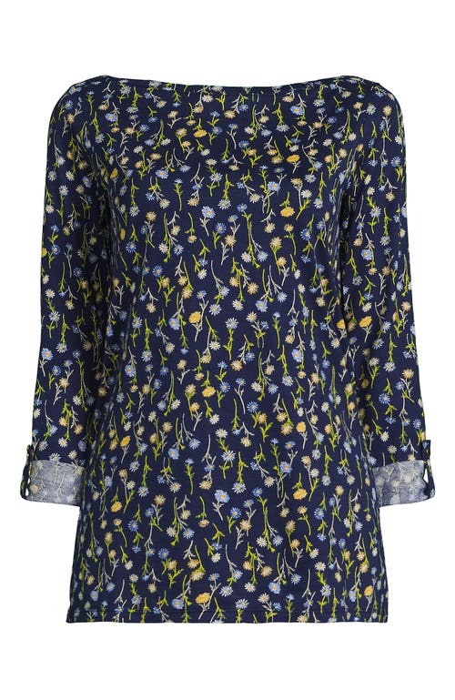 Lands' End Supima Cotton Adjustable 3/4 Sleeve Boatneck Tunic In Blue