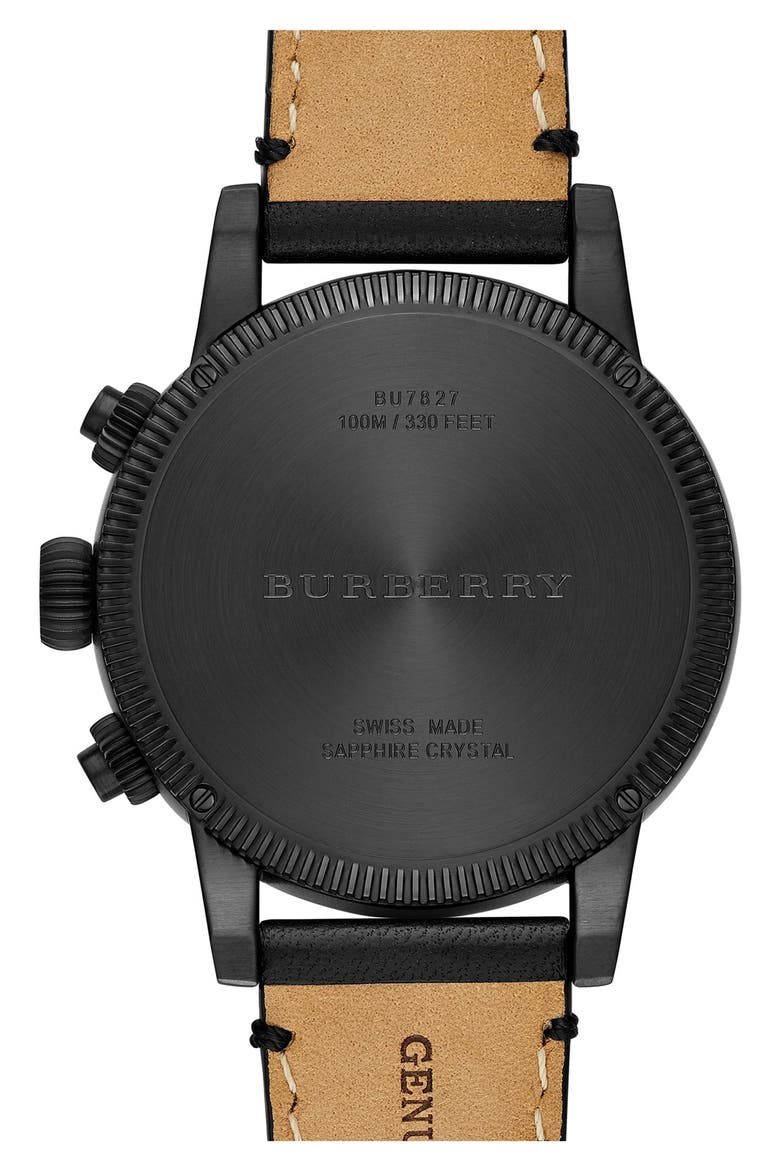 Round Leather Strap Watch, 42mm, Alternate, color, BLACK
