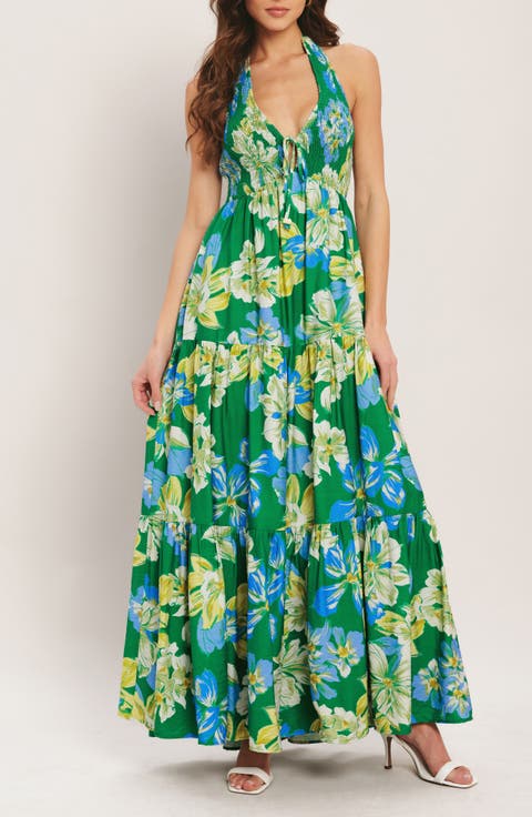 Floral Halter Neck Maxi Dress
