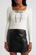 All in Favor Tie Neck Rib Sweater