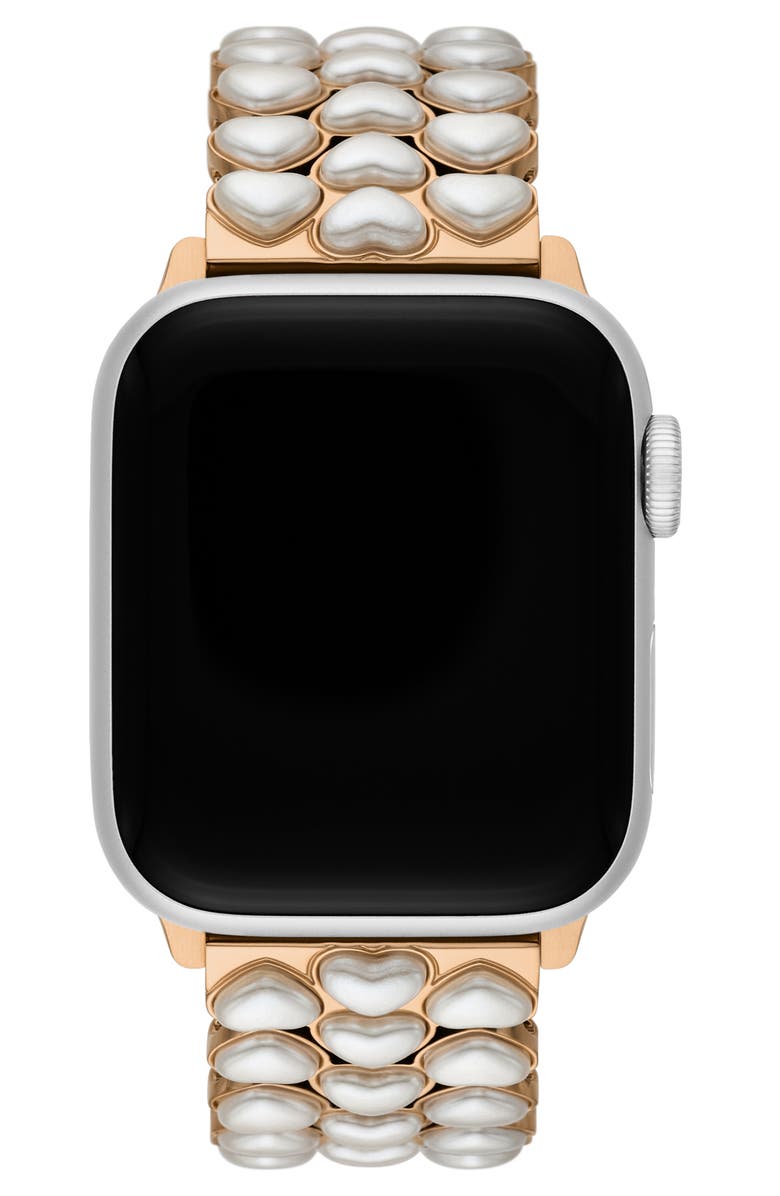 Kate Spade New York heart shape imitation pearl 20mm Apple Watch<sup>®</sup> bracelet watchband, Alternate, color, Rose Gold