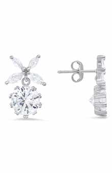 Queen Jewels Sterling Silver Floral CZ Drop Earrings
