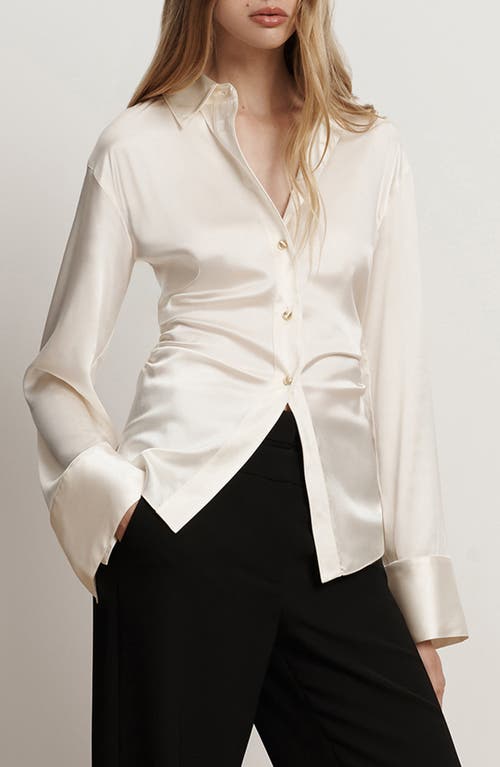 Veronica Beard Shiona Ruched Silk Blend Shirt In White