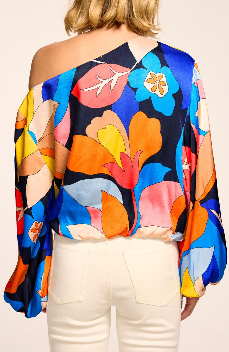 Ramy Brook Hibiscus Marley Print One-Shoulder Top, Alternate, color, Navy Hibiscus