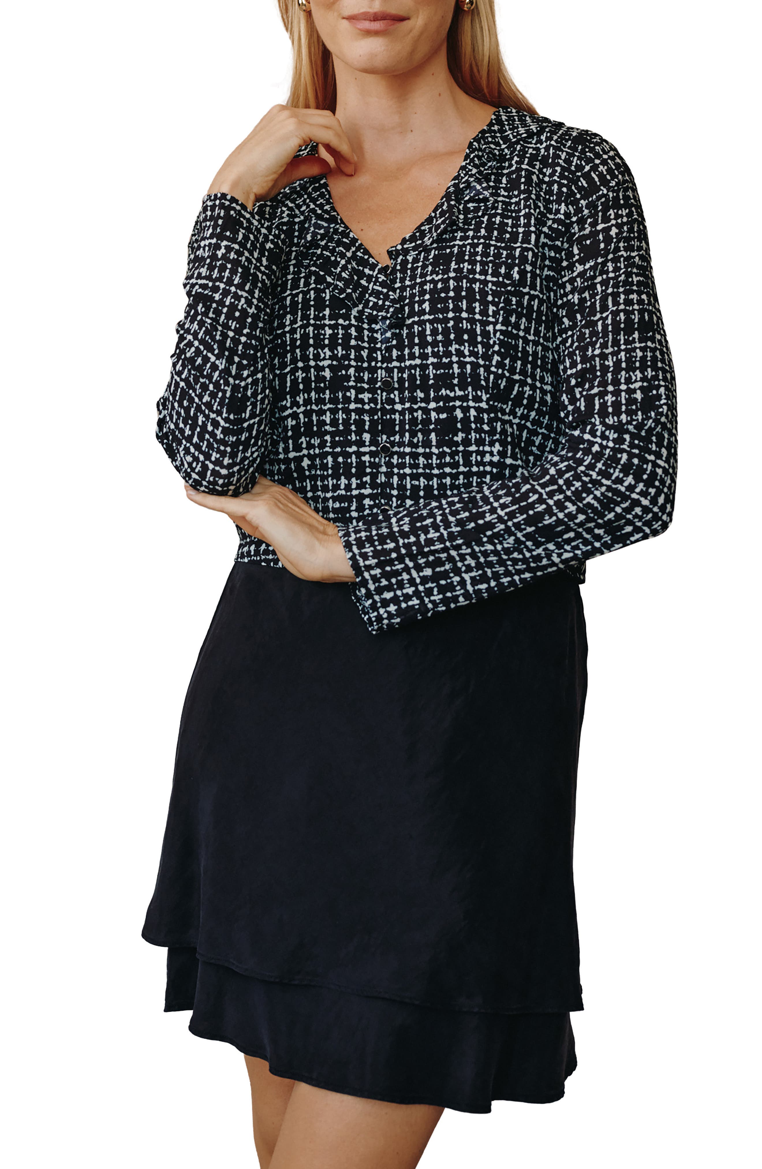 Ruffled Long Sleeve Rayon Top