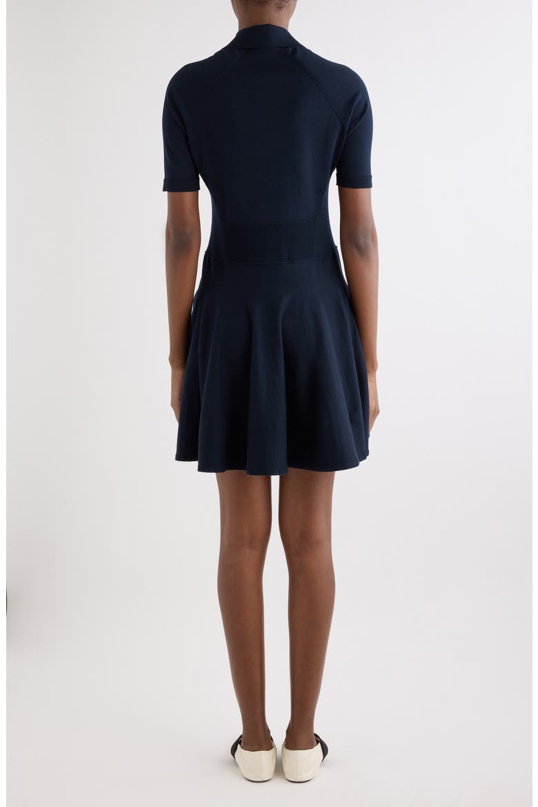 Embroidered Logo Cotton & Silk Blend A-Line Polo Dress, Alternate, color, NAVY
