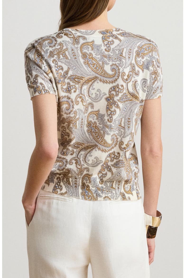 Paisley Short Sleeve Sweater, Alternate, color, CREAM/ MULTI