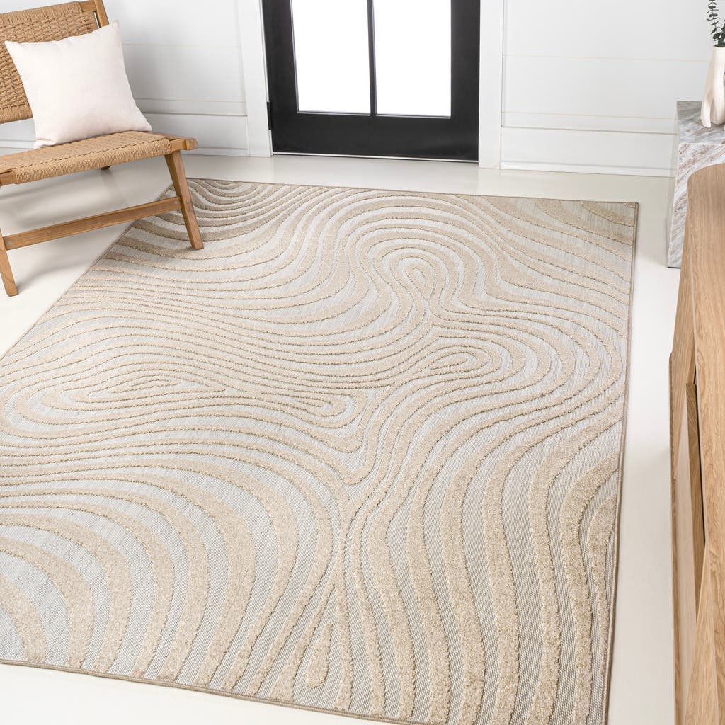 Jonathan Y Maribo High-low Abstract Groovy Striped Indoor/outdoor Area Rug In Beige/cream