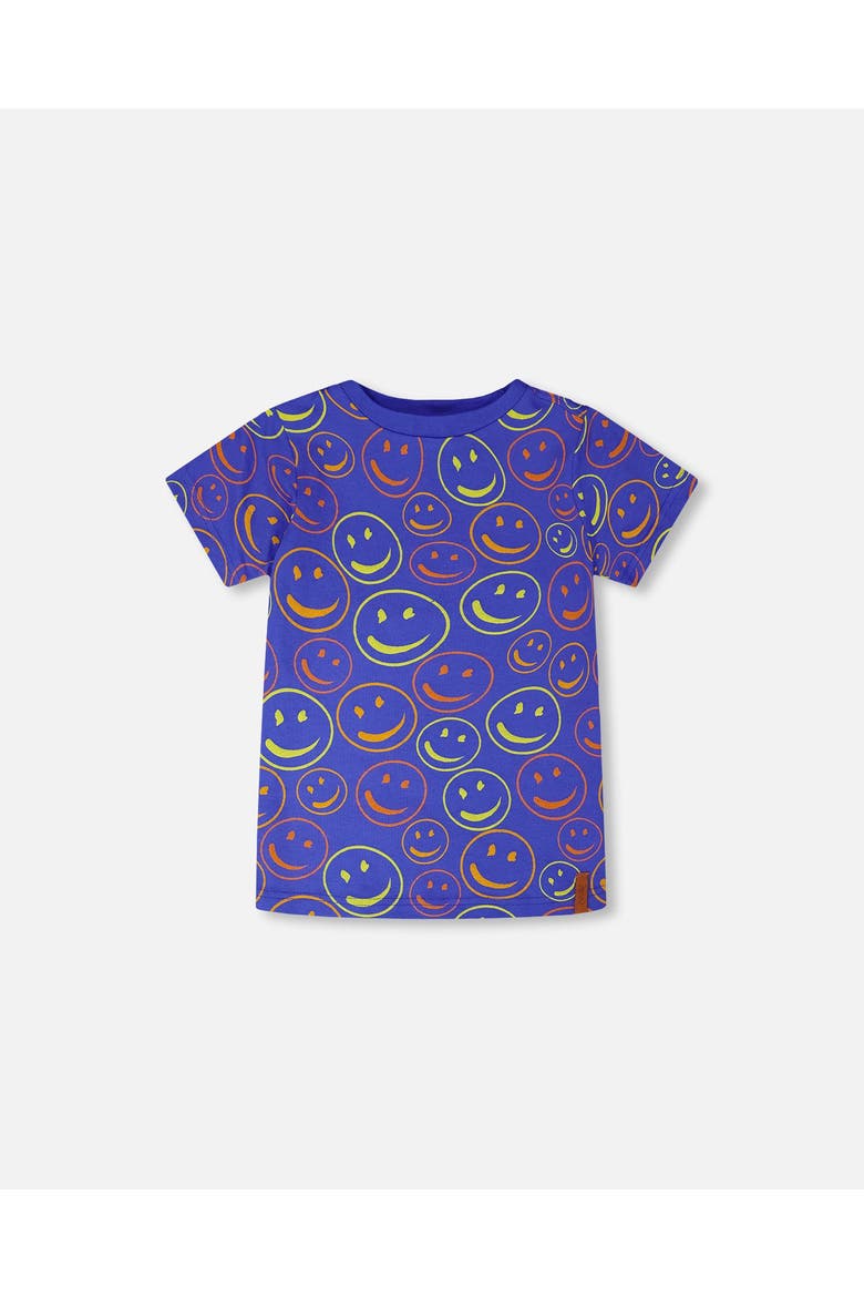Organic Cotton Jersey Smiley T-Shirt, Main, color, Blue Smiley Print