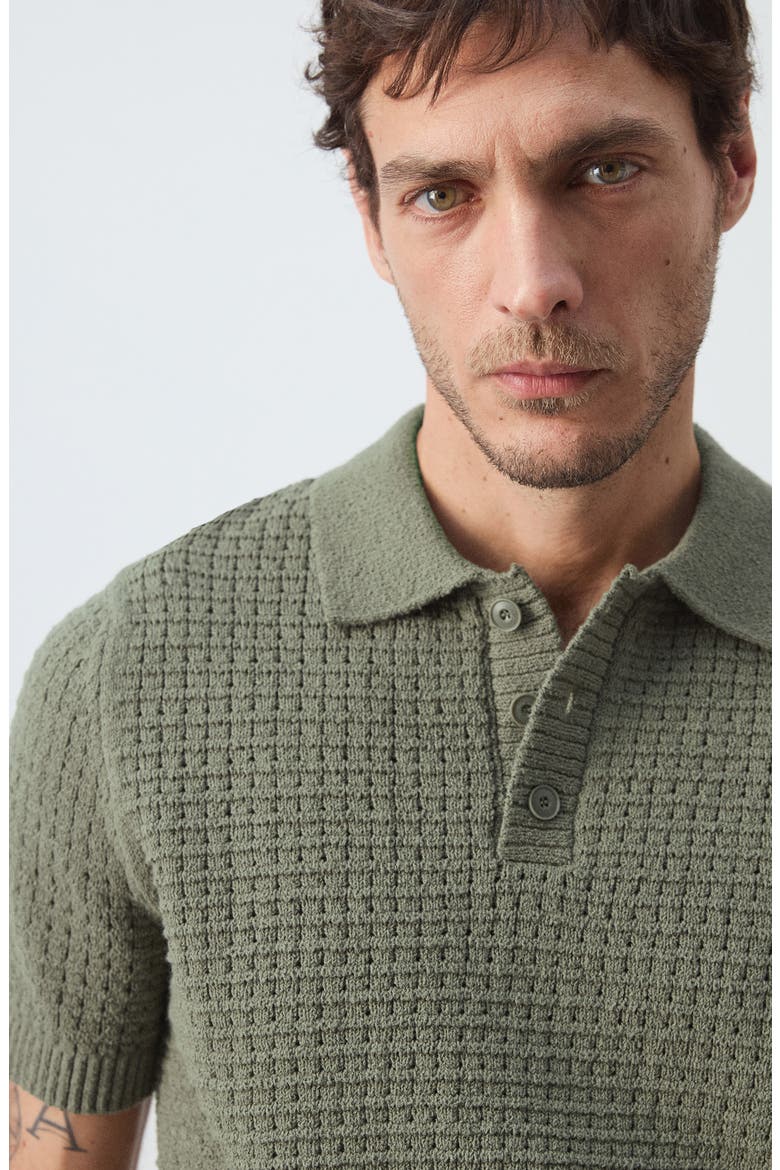 Waffle Knit Polo Sweater, Alternate, color, FOREST GREEN