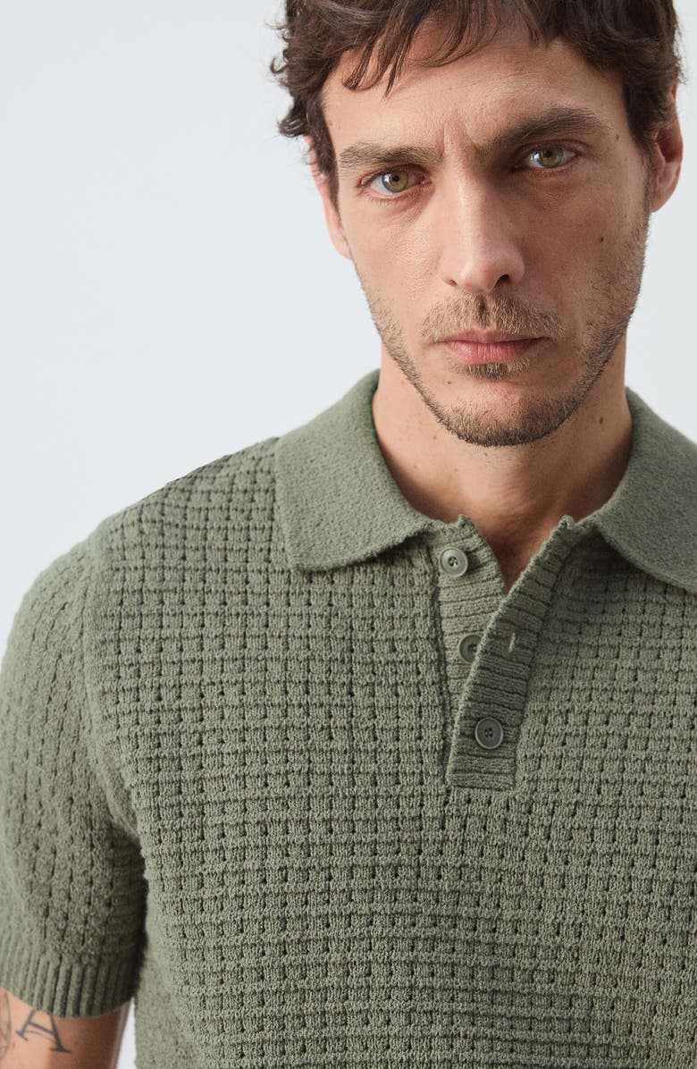 MANGO Waffle Knit Polo Sweater, Alternate, color, Forest Green
