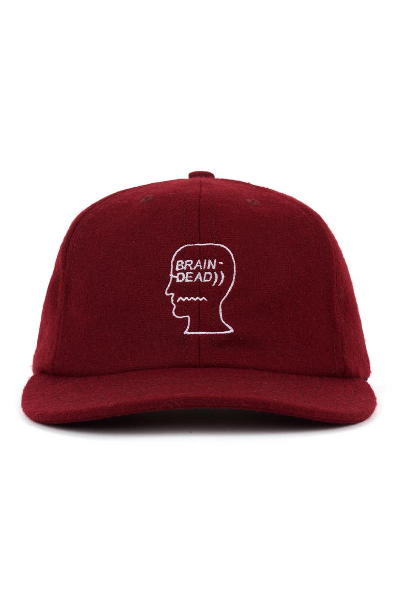 Embroidered Logohead Wool Blend Flannel Adjustable Baseball Cap, Alternate, color, BURGUNDY