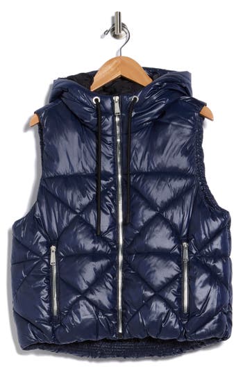 Calvin Klein Performance Hooded Diamond Quilted Vest In Blue