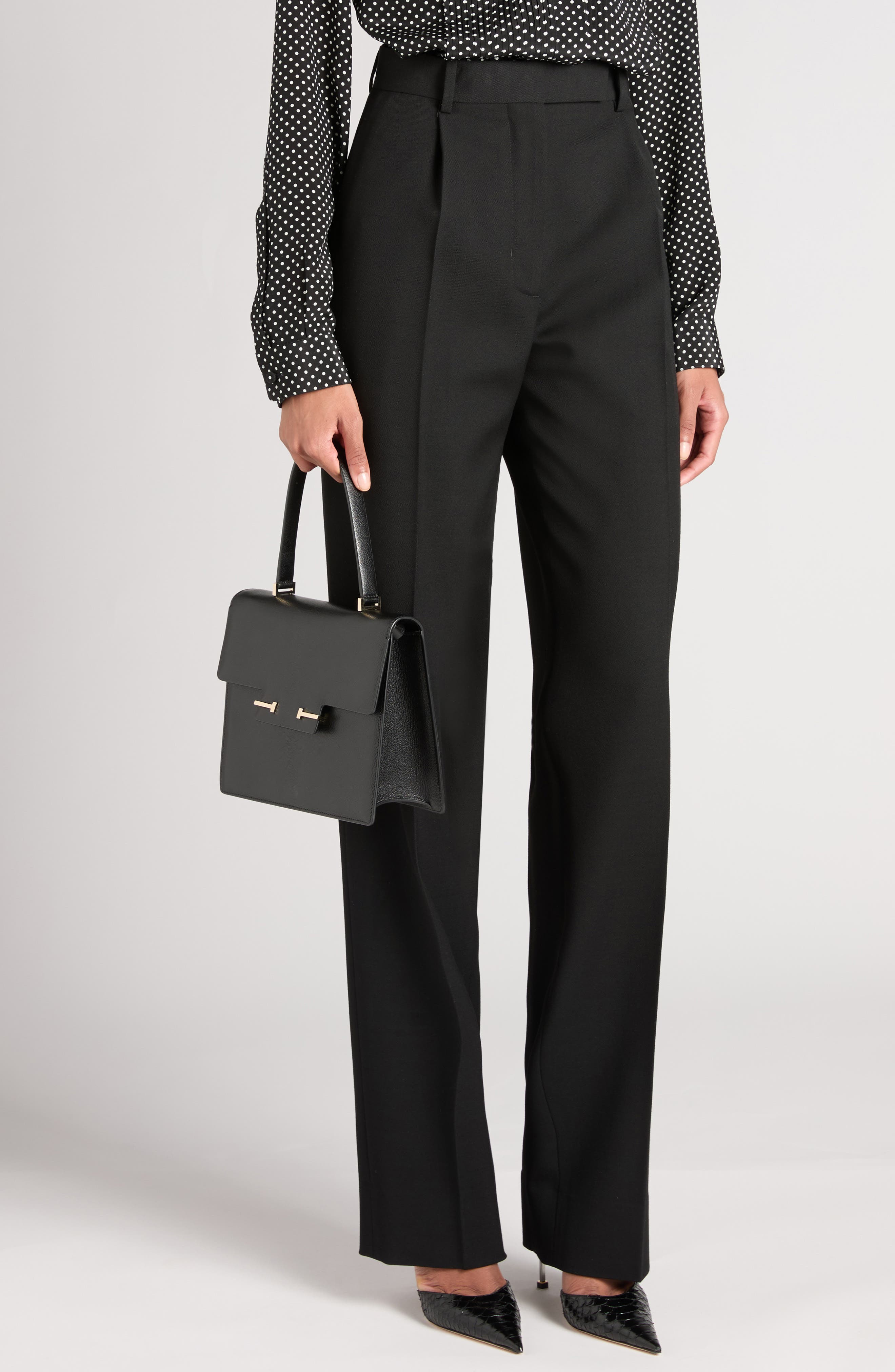 TOM FORD Small Double T Leathe Top Handle Bag, Alternate, color, Black