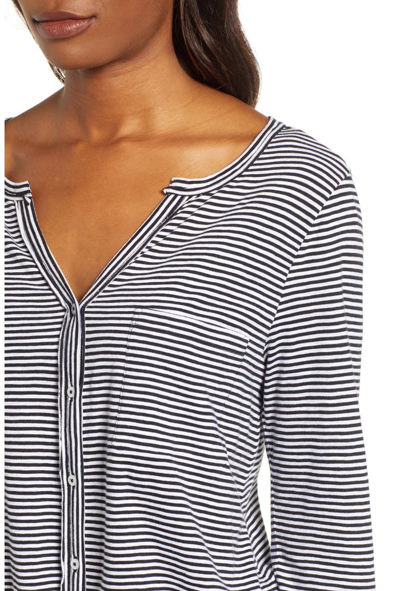 Tie Front Top, Alternate, color, BLACK- WHITE EVEN STRIPE