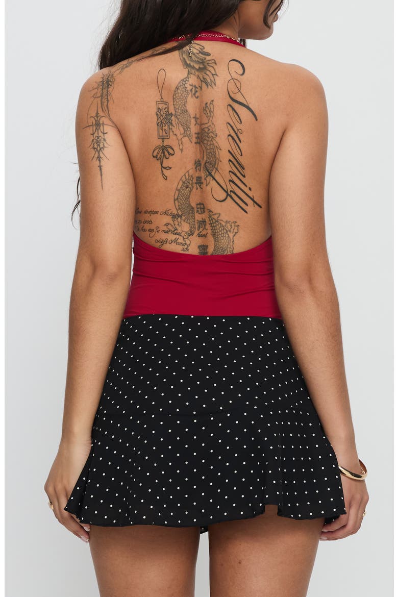 Sonsie Polka Dot Crossover Hem Miniskirt, Alternate, color, BLACK / WHITE POLKA