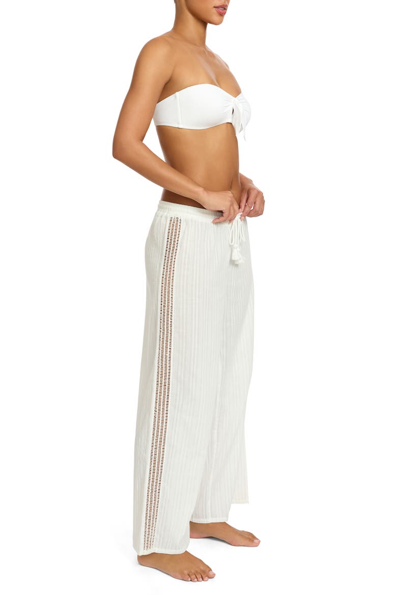 Marina Ladder Stitch Embroidered Cotton Cover-Up Pants, Alternate, color, WHITE