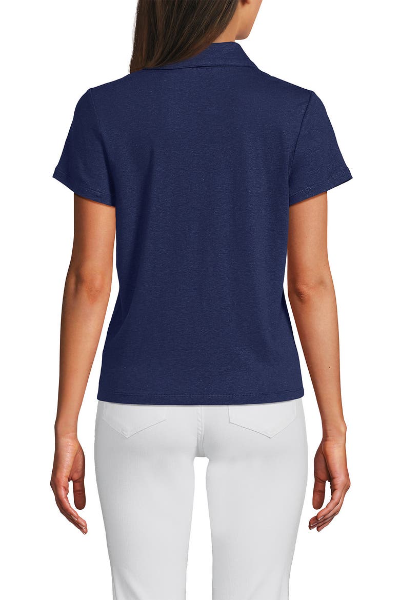 Linen Blend Short Sleeve Button Front Polo Top, Alternate, color, Deep Sea Navy