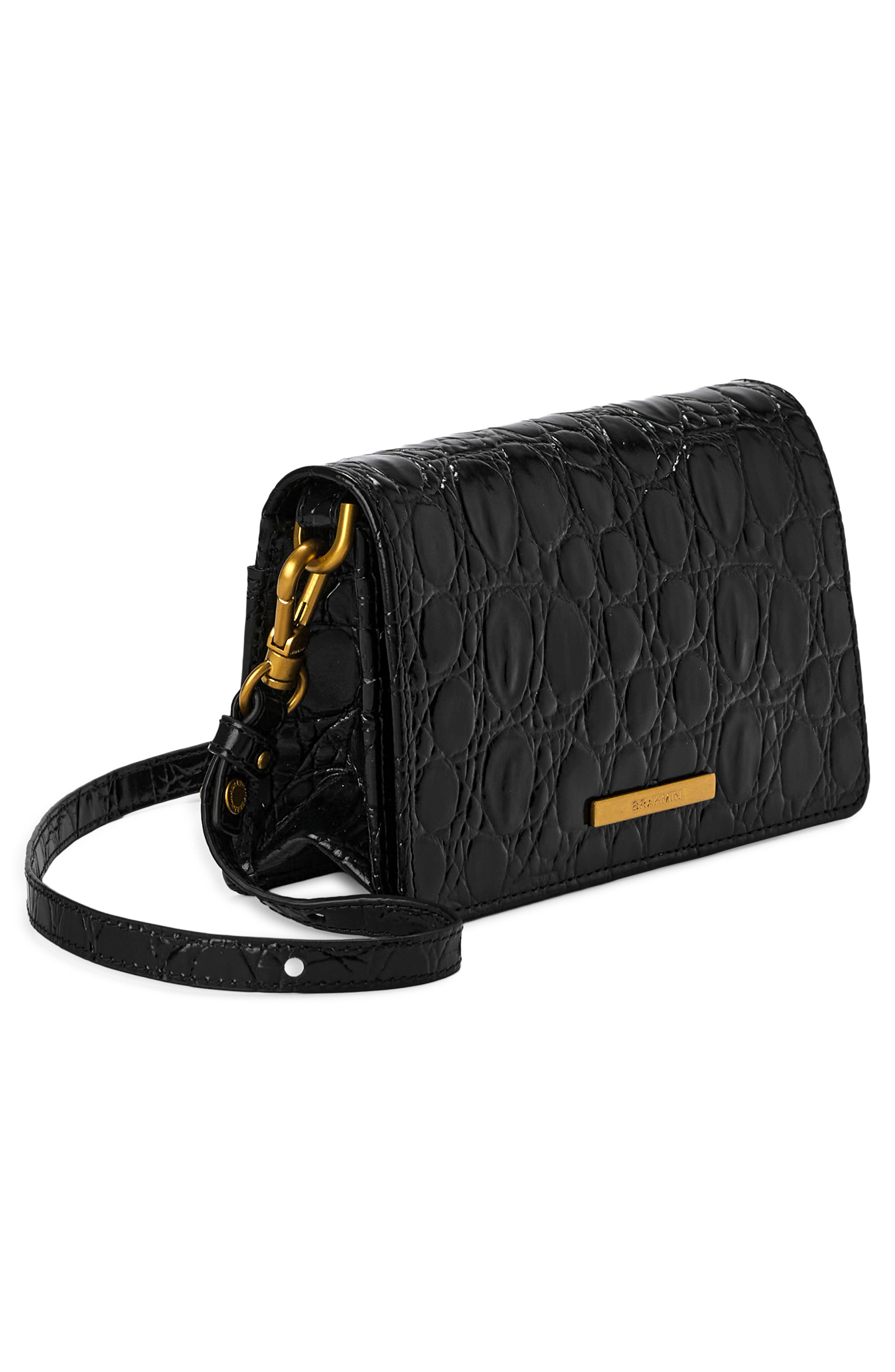 Brahmin Minuette Croc Embossed Leather Crossbody Bag, Alternate, color, Black