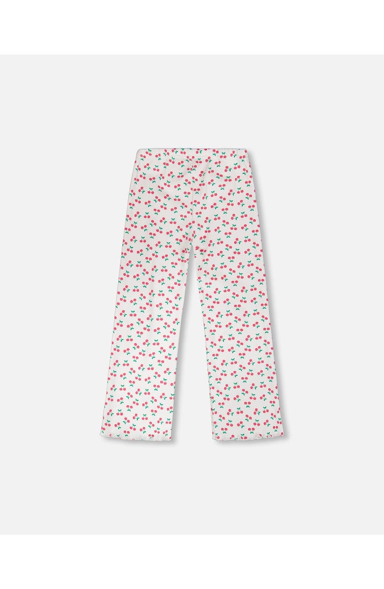 Deux par Deux Rib Flare Leg Cherries Leggings, Alternate, color, White With Cherry Print