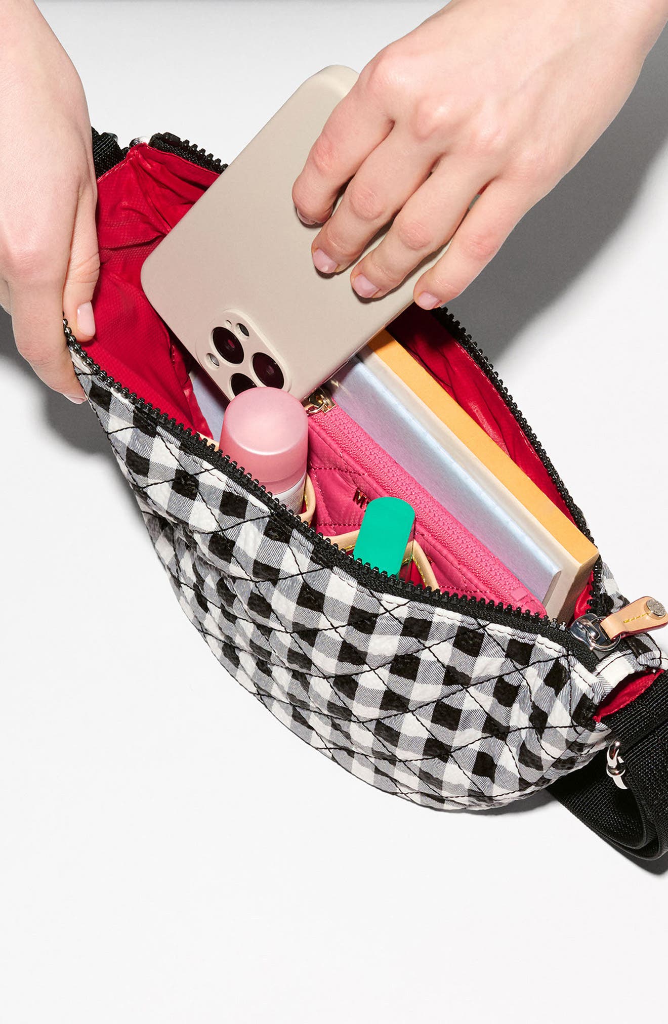 Small Metro Smile Shoulder Bag, Alternate, color, BLACK/ WHITE GINGHAM