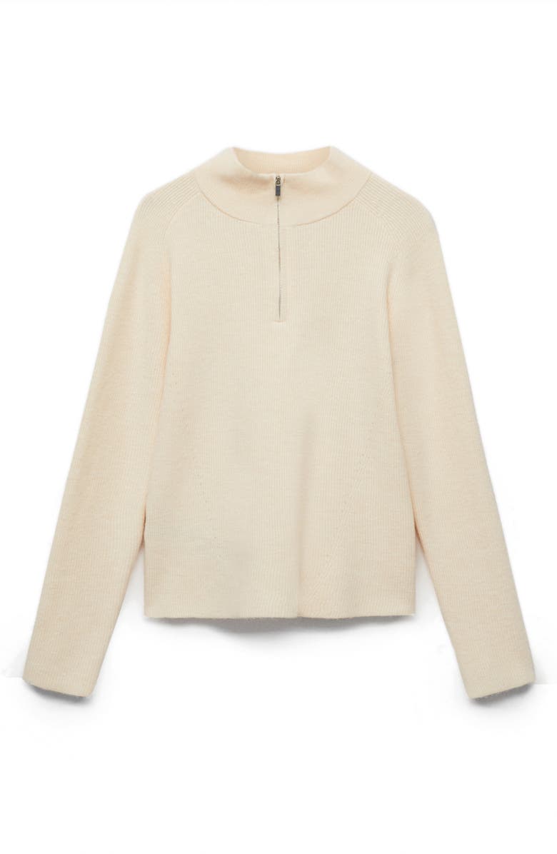 MANGO Perkins Mock Neck Quarter Zip Rib Sweater, Main, color, 