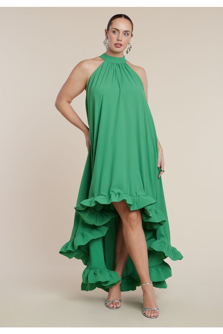 High Low Dramatic Ruffle Detail Dress, Alternate, color, MINT GREEN