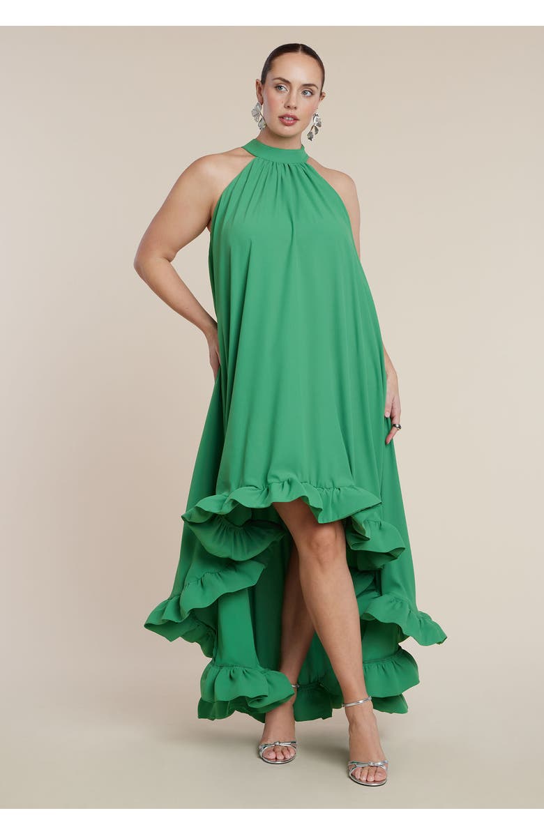 ELOQUII High Low Dramatic Ruffle Detail Dress, Alternate, color, Mint Green