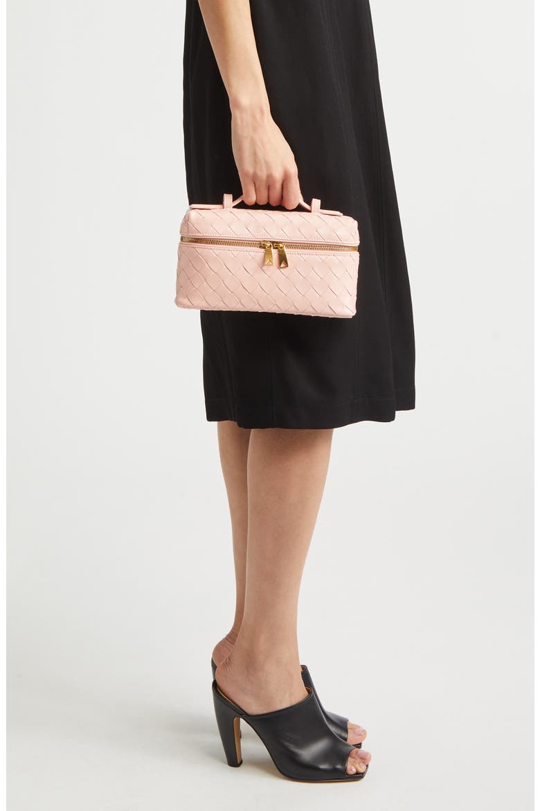 Intrecciato Leather Convertible Vanity Case, Alternate, color, 6850 ROSE-GOLD